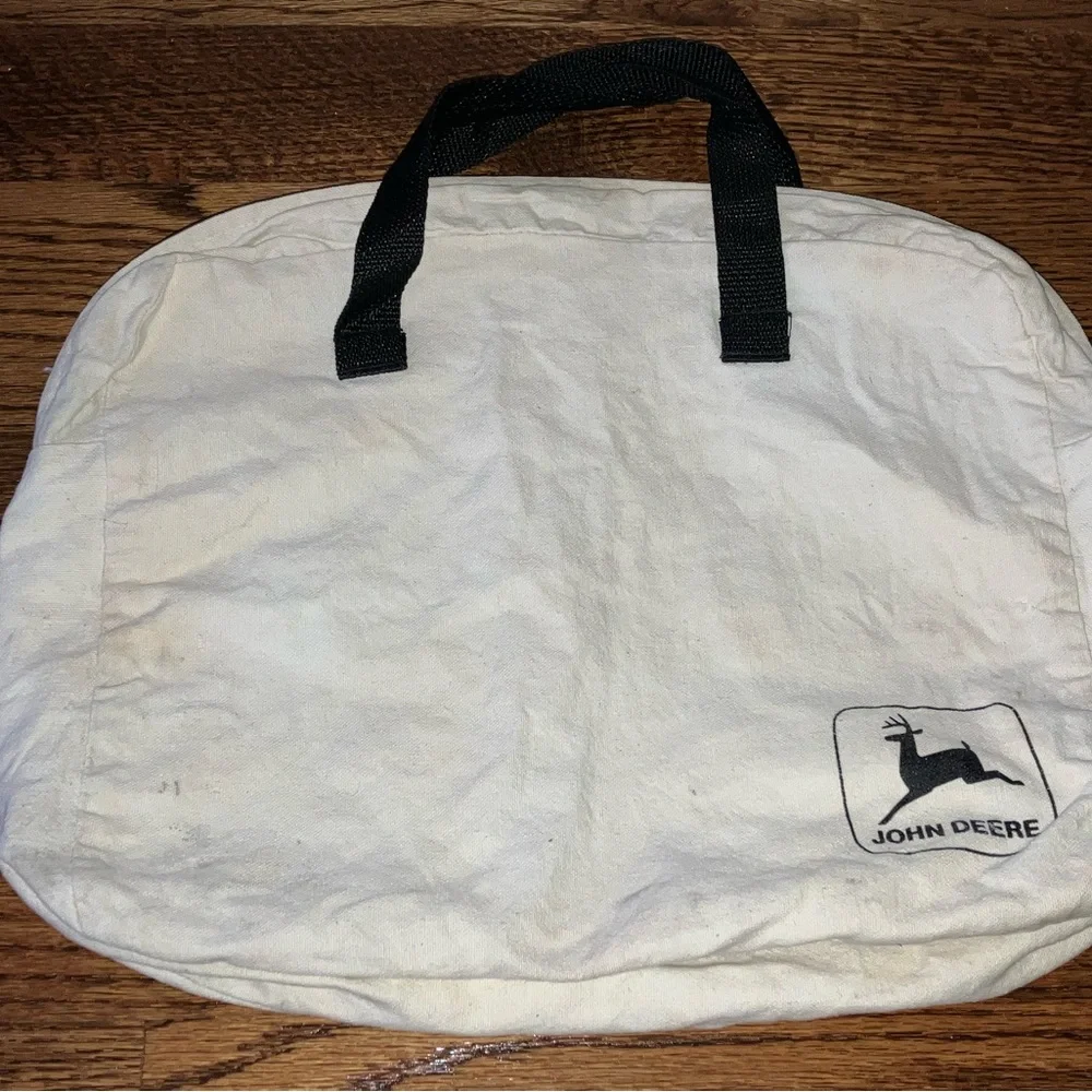 Vintage John Deere Cream Canvas Tote Bag with Zipper